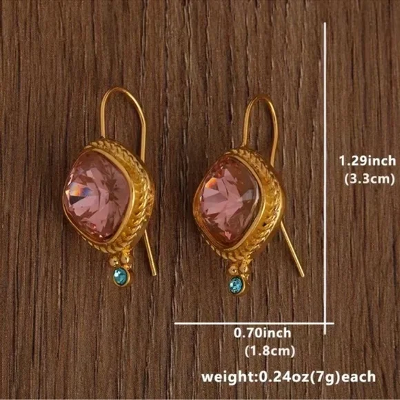 Vintage Gold Pink Earrings - Picture 5 of 7